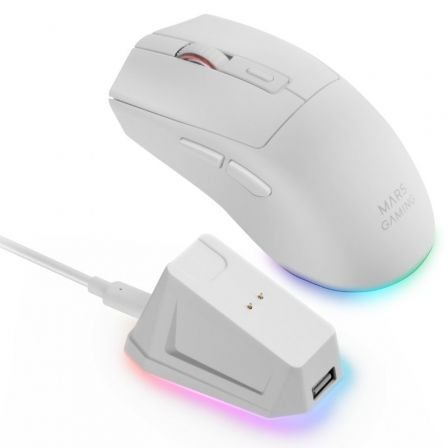 Ratón Gaming Inalámbrico Mars Gaming MM-T3/ Batería recargable/ Hasta 14400 DPI/ Blanco