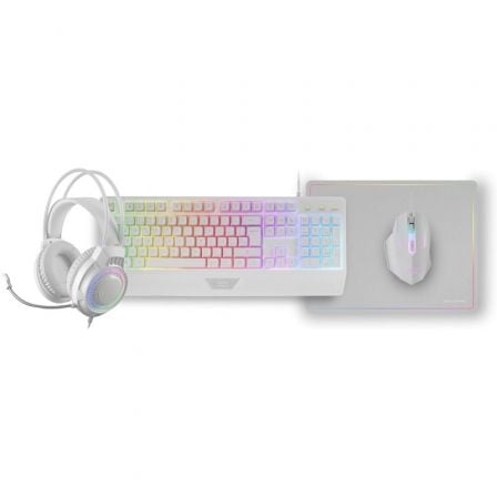 Pack Gaming Mars Gaming MCP124PROWES/ Teclado + Ratón Óptico + Auriculares + Alfombrilla/ Blanco