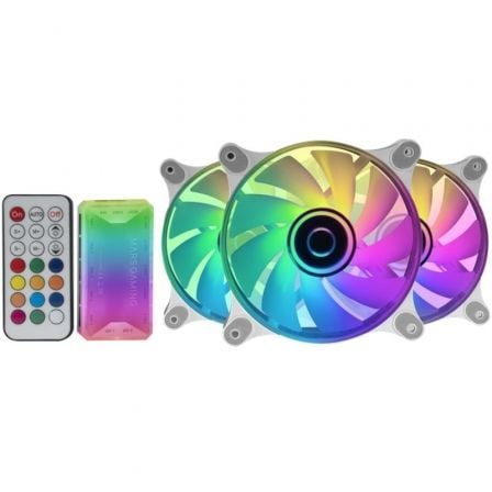 Pack 3 Ventiladores Mars Gaming MF-3DKITW/ 12cm + HUB + Mando a Distancia/ ARGB/ Blanco
