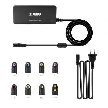 Cargador de Portátil TooQ TQLC-65BS02AT/ 65W/ Automático/ 8 Conectores/ Voltaje 18.5-20V/ 1 USB