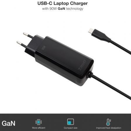 Cargador de Portátil GaN TooQ TQLC-USBCGAN90PD-C USB Tipo-C/ 90W/ Automático/ Voltaje 5-20V