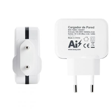 Cargador de Pared TooQ TQWC-1S02WT/ 2xUSB/ 17W