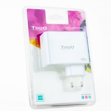 Cargador de Pared GaN TooQ TQWC-GANQC2PD100W/ 2xUSB Tipo-C/ 1xUSB/ 100W