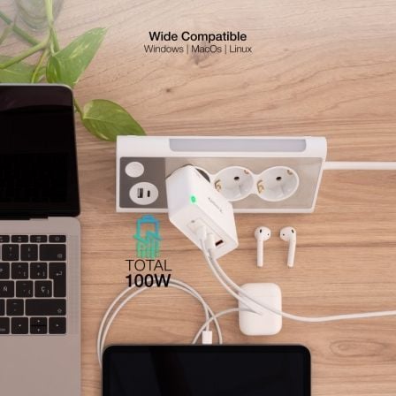 Cargador de Pared GaN TooQ TQWC-GANQC2PD100W/ 2xUSB Tipo-C/ 1xUSB/ 100W