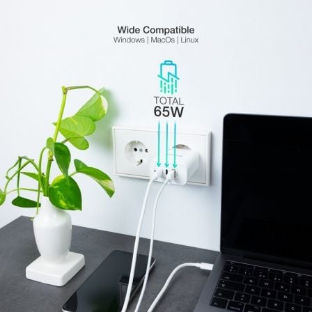 Cargador de Pared GaN TooQ TQWC-GANQC2PD65WT/ 2xUSB Tipo-C/ 1xUSB/ 65W