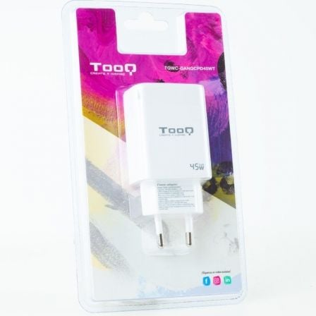 Cargador de Pared GaN TooQ TQWC-GANQCPD45WT/ 1xUSB Tipo-C/ 1xUSB/ 45W