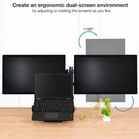 Soporte de Mesa para 2 Monitores y 1 Portátil TooQ DB1202TN-B/ Giratorio/ Inclinable/ hasta 9kg