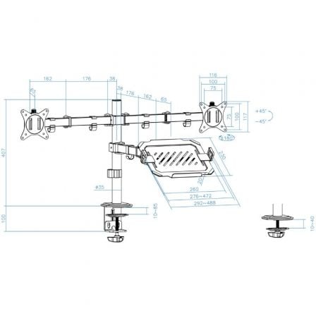 Soporte de Mesa para 2 Monitores y 1 Portátil TooQ DB1202TN-B/ Giratorio/ Inclinable/ hasta 9kg