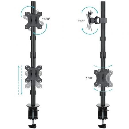Soporte de Mesa para 2 Monitores TooQ DB1233TNV-B/ Giratorio/ Inclinable/ hasta 8kg