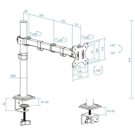 Soporte de Mesa para Monitor TooQ DB1801TN-B/ Giratorio/ Inclinable/ hasta 8kg