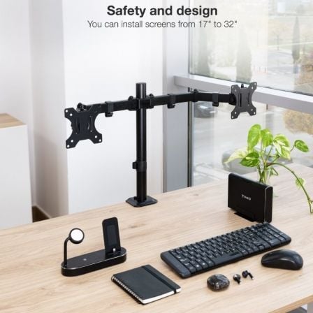 Soporte de Mesa para 2 Monitores TooQ DB1802TN-B/ Giratorio/ Inclinable/ hasta 8kg