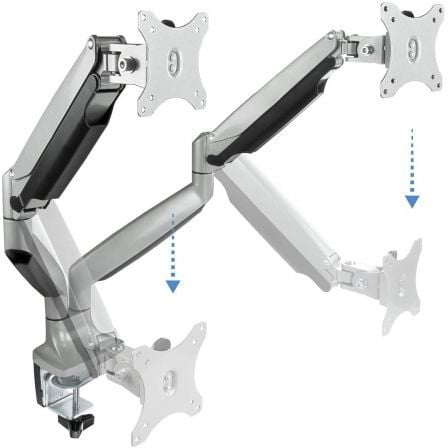 Soporte de Mesa para 2 Monitores TooQ DB3132TNR-S/ Giratorio/ Inclinable/ hasta 9kg