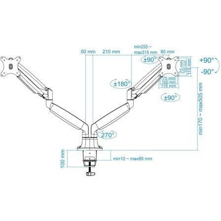 Soporte de Mesa para 2 Monitores TooQ DB3132TNR-S/ Giratorio/ Inclinable/ hasta 9kg
