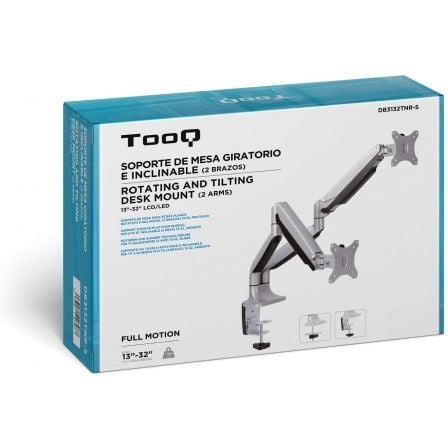 Soporte de Mesa para 2 Monitores TooQ DB3132TNR-S/ Giratorio/ Inclinable/ hasta 9kg