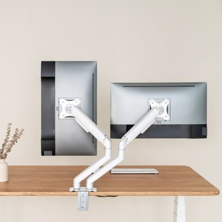 Soporte de Mesa para 2 Monitores TooQ DB4132TNR-W/ Giratorio/ Inclinable/ hasta 9kg