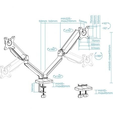 Soporte de Mesa para 2 Monitores TooQ DB5132TNR-B/ Giratorio/ Inclinable/ hasta 9kg