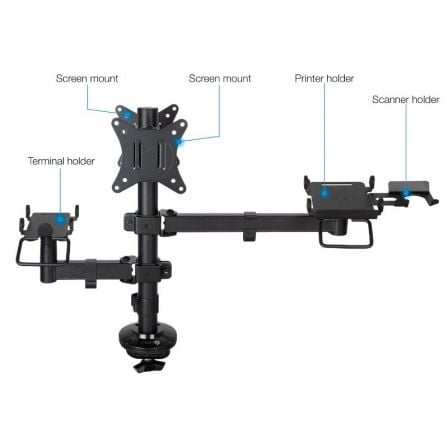 Soporte de Mesa para 2 Monitores, TPV, Impresora, Términal y Lector TooQ TQPM0002/ Giratorio/ Inclinable/ hasta 9kg