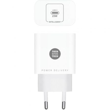 Cargador de Pared Tech One Tech TEC2264/ 1xUSB Tipo-C/ 25W/ Blanco