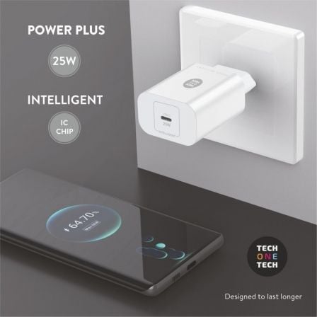 Cargador de Pared Tech One Tech TEC2264/ 1xUSB Tipo-C/ 25W/ Blanco