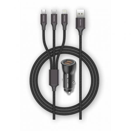 Cargador de Coche Tech One Tech TEC2810/ 2xUSB + Cable 3 en 1/ 12W