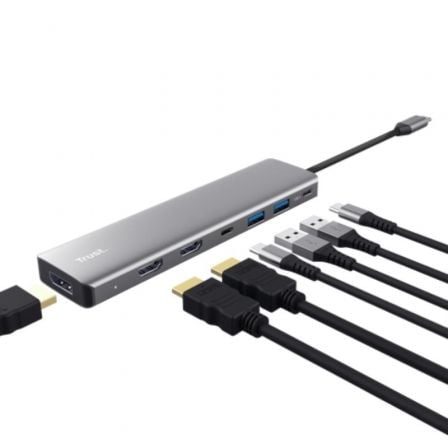 Docking USB Tipo-C Trust Dalyx/ 2xUSB/ 2xHDMI/ 1xDisplayPort/ 1xUSB Tipo-C PD/ Gris