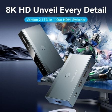 Switch Conmutador 8K HDMI 2.1 Vention AKRH0 HDMI Hembra/ 3x HDMI Hembra/ 1x USB Tipo-C DP