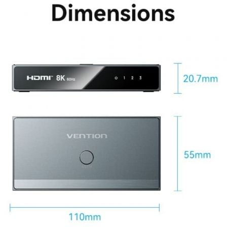 Switch Conmutador 8K HDMI 2.1 Vention AKRH0 HDMI Hembra/ 3x HDMI Hembra/ 1x USB Tipo-C DP