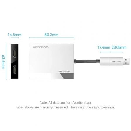 Conversor Vention ACXHB/ USB Tipo-C Macho/ USB Macho - 2x HDMI Hembra/ 15cm/ Gris