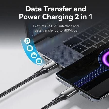 Cable USB 2.0 Tipo-C 5A 100W Vention CTKBAV/ USB Tipo-C Macho - USB Tipo-C Macho/ Hasta 100W/ 480Mbps/ 1.2m/ Negro