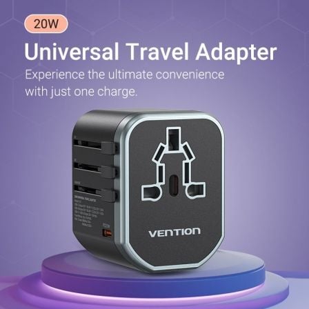 Cargador de Pared Universal para Viaje Vention FJCB0/ Toma de Corriente Universal/ 1xUSB Tipo-C/ 2xUSB/ 20W