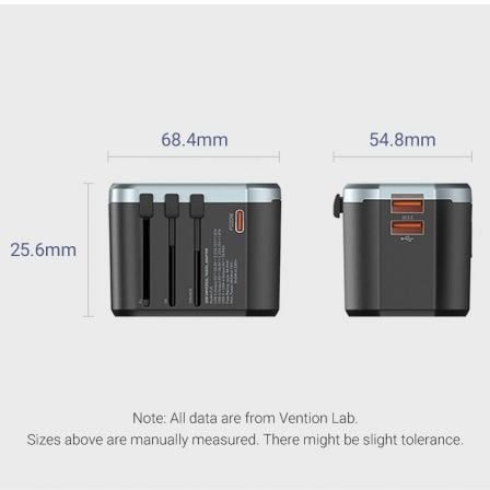 Cargador de Pared Universal para Viaje Vention FJCB0/ Toma de Corriente Universal/ 1xUSB Tipo-C/ 2xUSB/ 20W