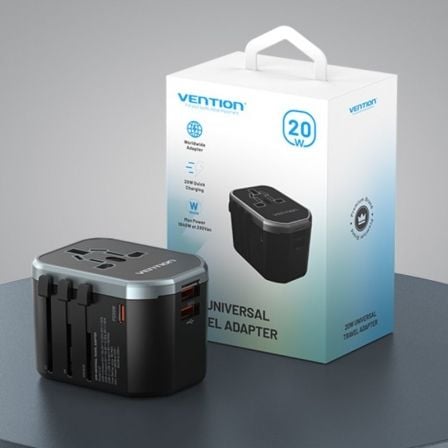 Cargador de Pared Universal para Viaje Vention FJCB0/ Toma de Corriente Universal/ 1xUSB Tipo-C/ 2xUSB/ 20W