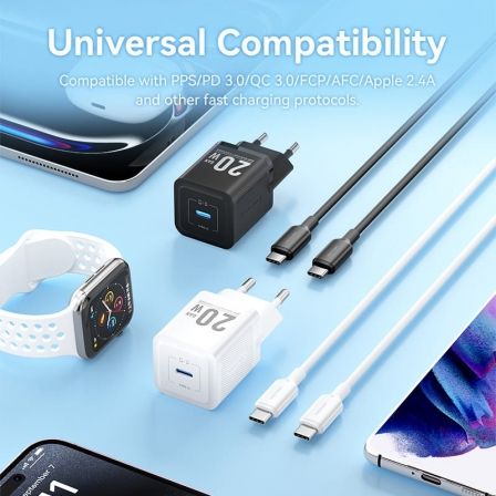 Cargador de Pared GaN Vention TZ-FEPW0-EU-01/ 1xUSB Tipo-C + Cable USB Tipo-C/ 20W