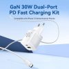 Cargador de Pared GaN Vention TZ-FEQB0-EU-01/ 1xUSB Tipo-C/ 1xUSB + Cable USB Tipo-C/ 30W
