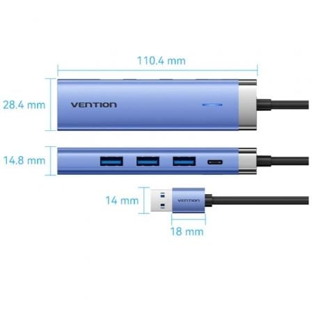 Hub USB 3.0 Vention TGFSB/ 3xUSB/ 1xRJ45/ 1xUSB Tipo-C PD