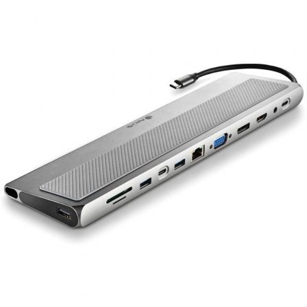 Docking USB Tipo-C NGS WonderDock 12 Pro/ 3xUSB/ 2xHDMI/ 1xVGA/ 1xRJ45/ 1xLector de Tarjetas/ 1xJack 3.5/ 1xUSB Tipo-C PD/ Gris