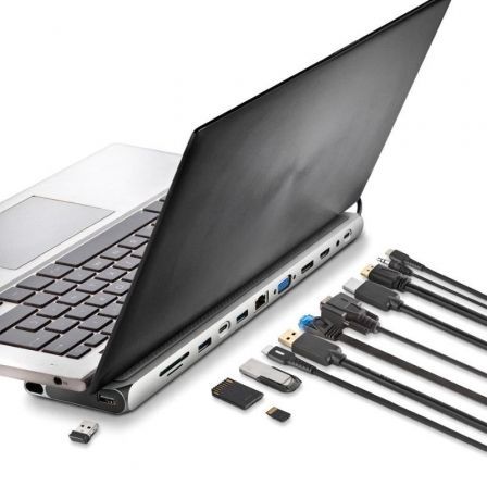 Docking USB Tipo-C NGS WonderDock 12 Pro/ 3xUSB/ 2xHDMI/ 1xVGA/ 1xRJ45/ 1xLector de Tarjetas/ 1xJack 3.5/ 1xUSB Tipo-C PD/ Gris