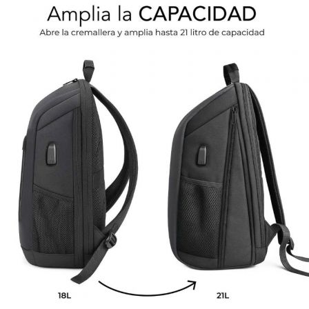 Mochila Subblim Xpand Air Padding Backpack para Portátiles hasta 15.6"/ Puerto USB/ Negro