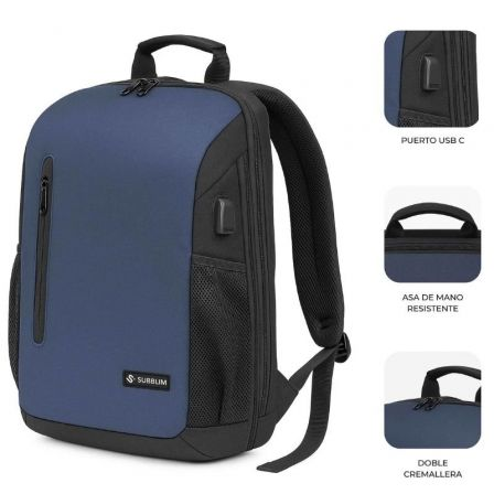 Mochila Subblim Xpand Air Padding Backpack para Portátiles hasta 15.6"/ Puerto USB/ Azul