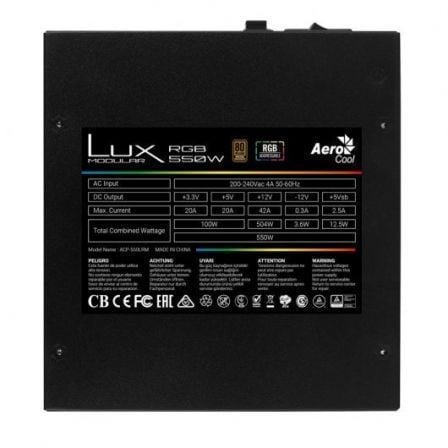 Fuente de alimentación aerocool lux rgb 550m/ 550w/ ventilador 12cm/ 80 plus bronze