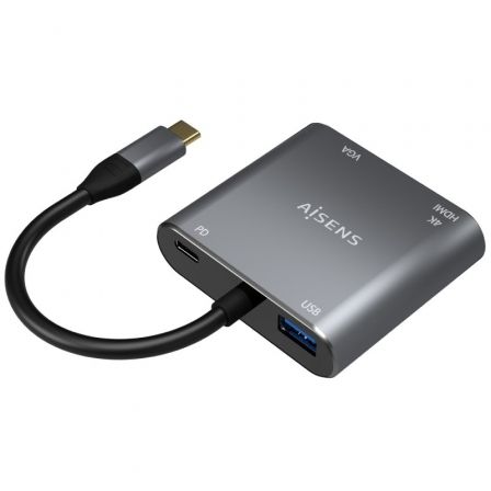 Conversor aisens a109-0626/ hdmi hembra - vga hembra - usb tipo-c macho - usb hembra - usb tipo-c hembra/ 15cm/ gris