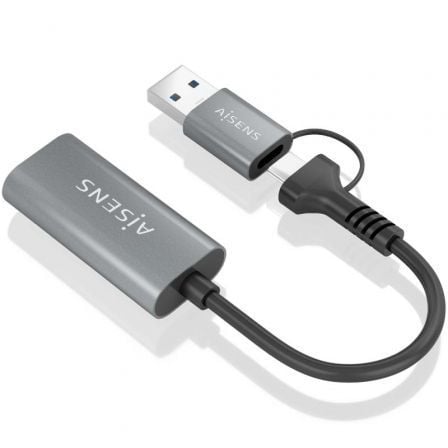 Conversor hdmi aisens a109-0913/ usb + usb tipo-c 3.1 macho - hdmi macho/ 15cm/ gris