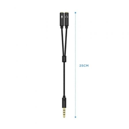 Cable estéreo aisens a128-0416/ jack 3.5 macho - 2x jack 3.5 hembra/ 25cm/ negro