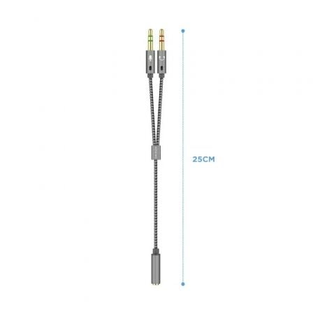 Cable estéreo aisens a128-0417/ jack 3.5 hembra - 2x jack 3.5 macho/ 25cm/ gris