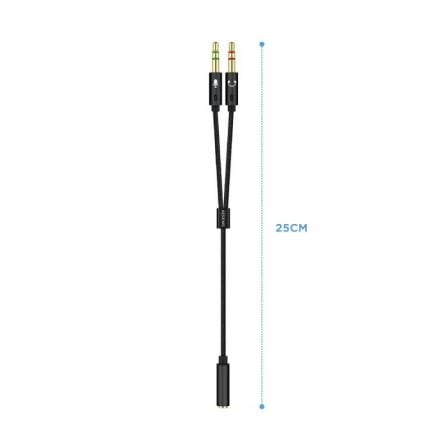 Cable estéreo aisens a128-0418/ jack 3.5 hembra - 2x jack 3.5 macho/ 25cm/ negro