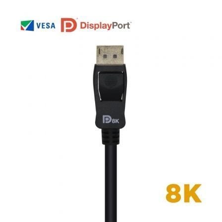 Cable displayport 1.4 8k aisens a149-0432/ displayport macho - displayport macho/ 2m/ certificado/ negro