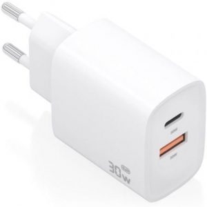 Cargador de pared gan aisens a110-0952/ 1xusb tipo-c/ 1xusb/ 30w/ blanco