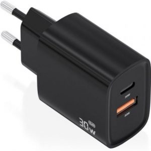 Cargador de pared gan aisens a110-0953/ 1xusb tipo-c/ 1xusb/ 30w/ negro