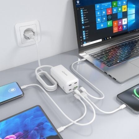 Cargador sobremesa gan aisens asch-100w4p053-w/ 3xusb tipo-c/ 1xusb/ 100w