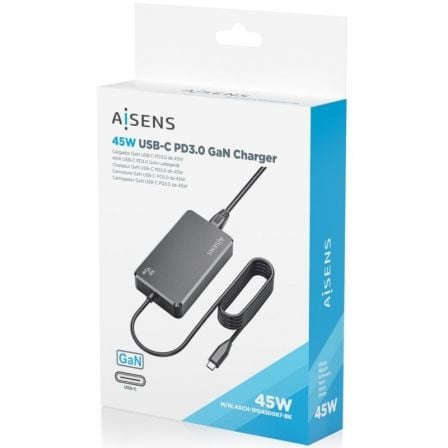 Cargador sobremesa gan aisens asch-1pd45d067-bk/ 1xusb tipo-c/ 45w